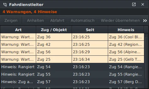 Fahrdienstleiter mit Warnungen und Hinweisen